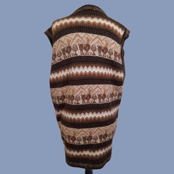 Alpaca Fina Long Sleeveless Cardigan Peruvian Sweater Vest Brown Beige Size M - Picture 7 of 10